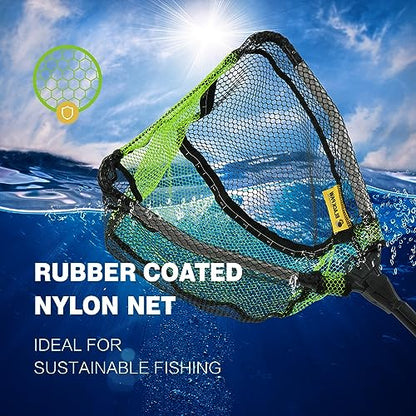 Black Paw Floating Fishing Net Foldable Telescopic Fish Landing Net with Built in Length Scale Rubber Coated for Kayak, Fly, Trout - color: A1:12" Hoop Size Green (Fixed Pole)