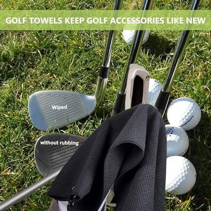 Livious 3 Pack Golf Towels,16" x 16" Portable Microfiber Fabric Waffle Pattern Golf Towel for Golf Bag with Carabiner Clip - color: Black/Gray/Blue