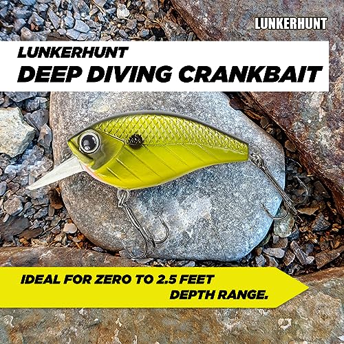 Lunkerhunt Impact Jolt | Crankbait, Deep Diving Hard Bait Fishing Lure | Flat Sided Square Bill, Clear Water, Fresh Water Lure for Bass Fishing, Trout and Spike, Crappie - color: Shock Yellow