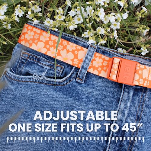 JeltX Adjustable Elastic Belts for Men and Women, Non-Slip Stretch Belt with Magnetic Belt Buckle and Grippy Gel - color: Marigold