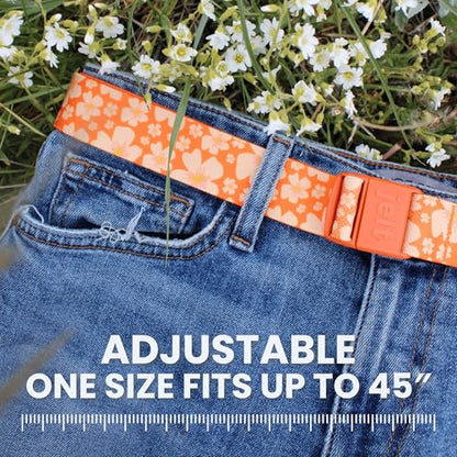 JeltX Adjustable Elastic Belts for Men and Women, Non-Slip Stretch Belt with Magnetic Belt Buckle and Grippy Gel - color: Marigold