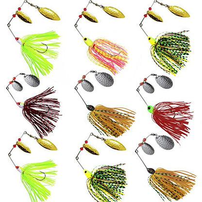 Spinner Baits Fishing Lures Kit, Hard Metal Buzz Bait Jigs Colorado Willow Leaf Spinnerbait Blades Swimbaits Fishing Tackle Spinner Bait for Bass Pike Trout Salmon Fishing - color: 9pcs Spinner Baits