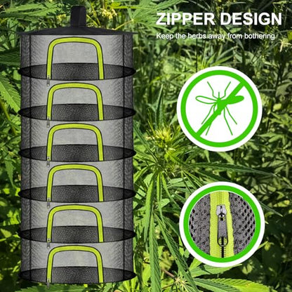 6 Layer Herb Drying Rack, Herb Drying Rack Hanging Mesh, Foldable Plant Drying Net with U-Shaped Zipper, Garden Shears, Hooks, for Drying Herbs Plants, Flowers, Fruits, Food, Clothes - size: 6 Layers-23.62''