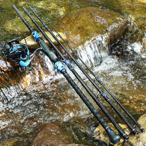 Sougayilang Surf Fishing Rod and Reel Combo, 4 Piece MH/H Saltwater Fishing Combo with 5000 Size Spinning Reel(12'/15') - color: blue, size: 15ft-Spinning-4Pc-Heavy