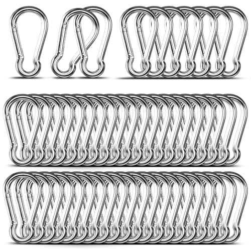 Small Carabiner Clip, 50PCS 2.36 inch 304 Stainless Steel Heavy Duty Carabiners, Metal Spring Snap Hook Clips for Outdoor Travel Camping Fishing Hanging Key Chain - size: M6-2.36'', style: 50PCS