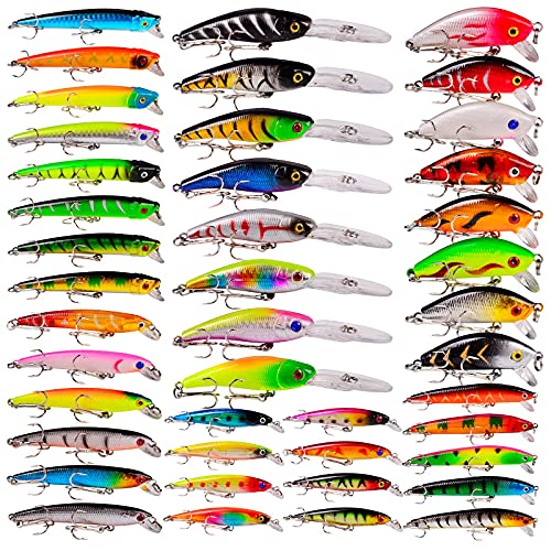 Bass Fishing Lures Kit Set Topwater Hard Baits Minnow Crankbait Pencil VIB Swimbait for Bass Pike Fit Saltwater and Freshwater - color: 006-43pcs