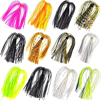 Eupheng 12 Colors Silicone Jig Skirts Fishing Lure Skirt Replacement for Spinnerbaits Bass Buzzbaits DIY Squid Jig Spinner Bait Buzzbaits Accessories - color: 12PC 8861 Standard Banded Silicone Skirts