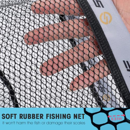 THKFISH Fly Fishing Landing Net, Foldable Landing Trout Net with ABS Handle,Rubber Coated Mesh Trout Net with Tackle Bag for Trout Bass Catch and Release, Portable Fly Fishing Gear,M/L - size: M-GREY