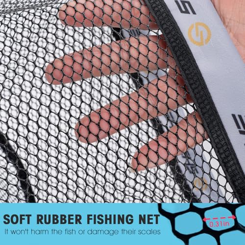 THKFISH Fly Fishing Landing Net, Foldable Landing Trout Net with ABS Handle,Rubber Coated Mesh Trout Net with Tackle Bag for Trout Bass Catch and Release, Portable Fly Fishing Gear,M/L - size: L-GREY