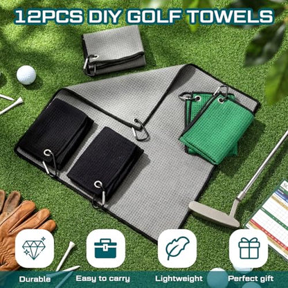 Batiyeer 30 Pcs Golf Towels Bulk for Bags 16'' x 16'' Microfiber Fabric Golf Towel with Clip Waffle Pattern for Men Mini Tournament Fitness Yoga Camping(Black,Gray,Green) - color: Black,gray,green