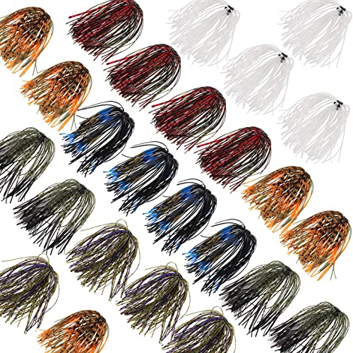 Silicone Jig Skirts Fishing Lures 50 Strands Bass Fishing Jigs Spinnerbait Skirts Replacement Kit Squid Jig Spinner Bait DIY Fishing Lures 12/24 Bundles - size: Type B-24 bundles