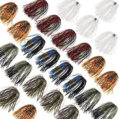 Silicone Jig Skirts Fishing Lures 50 Strands Bass Fishing Jigs Spinnerbait Skirts Replacement Kit Squid Jig Spinner Bait DIY Fishing Lures 12/24 Bundles - size: Type B-24 bundles
