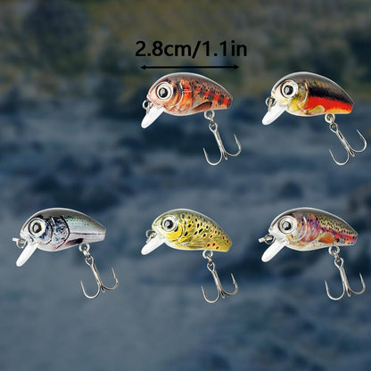 5 Pcs Mini Fishing Crankbaits Kit,Realistic 3D Eyes Floating Swimbait for Bass, Trout, Perch, Walleye,with Tackle Box
