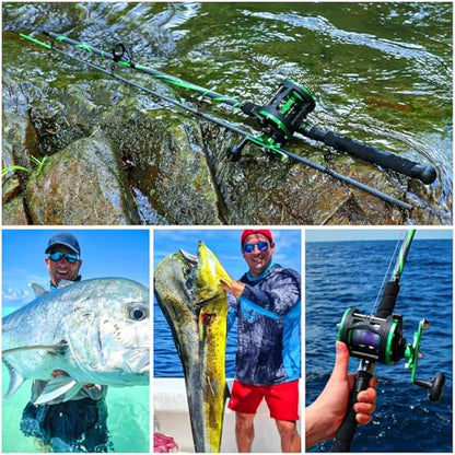 Sougayilang Progressive Glass Fishing Pole Conventional Reel Combo Medium Heavy for Catfish Salmon and Steelhead-7'0"