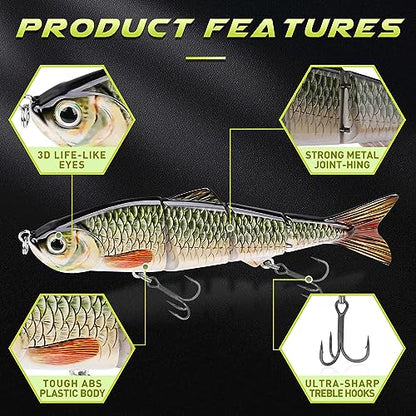GOTOUR Jointed Swimbaits, Easy Catch Fishing Lures for Bass Trout Crappie | Wiggling Vibrating Rattling Gurgling for More Bites, Heavy-Duty Dyneema Fiber, Slow Sinking, Fresh & Saltwater Fishing Baits - color: C1-4.7"-0.6oz