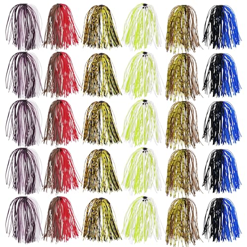 Spinnerbait Skirts Jig Skirts Silicone Bass Fishing Jigs Replacement Skirt 50 Strands DIY Fishing Lures Rubber Skirt for Spinnerbaits Buzzbaits Spoon Blade Squid Jig 6/18/30 Bundles - style: 30pcs