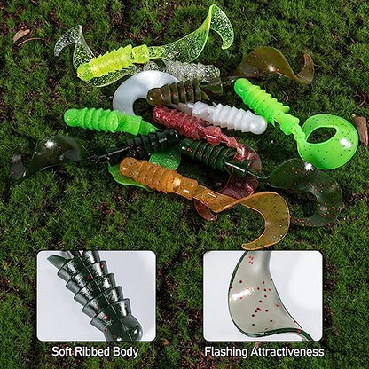 Dr.Fish 10 Pack Grub Fishing Lures 4" Soft Plastic Baits Worm Grub Bass Fishing Lures Swimbait Walleye Saltwater Freshwater - color: Chartreuse