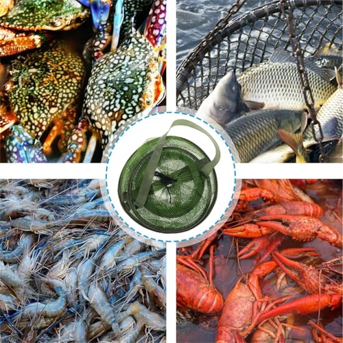 GANAZONO Foldable Fishing Basket Net 3-Layer Mesh Small Collapsible Fish Keeper Net Portable Shrimp Bait Pen for Freshwater Saltwater Fishing Trips