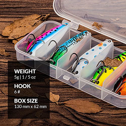 THKFISH 5pcs Saltwater Fishing Lures, Fishing Spoons with Durable Treble Hooks, Jigs Lure for Tuna Salmon Grouper, Sea Fish Jigging Lure, Trolling Spoon for Bass Fish with Tackle Box - color: 1/5oz-5pcs