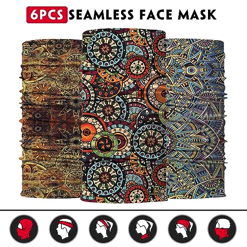 Venswell Neck Gaiter Face Mask Men Women,Seamless Bandana Rave Face Cover Scarf Mask,Balaclava,Headband, Head Wrap,Headwear - color: A-traditional Boho