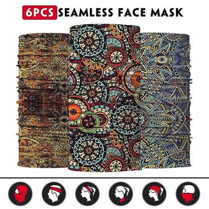 Venswell Neck Gaiter Face Mask Men Women,Seamless Bandana Rave Face Cover Scarf Mask,Balaclava,Headband, Head Wrap,Headwear - color: A-traditional Boho