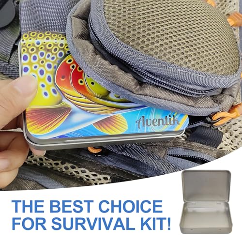 Aventik Metal Tin Portable Box Fly Fishing Tools Kit Includes a Fishing Knot Tool and Line Clipper Zinger Retractor Hook Remover Forceps - color: Tin box with zinger and line cutter