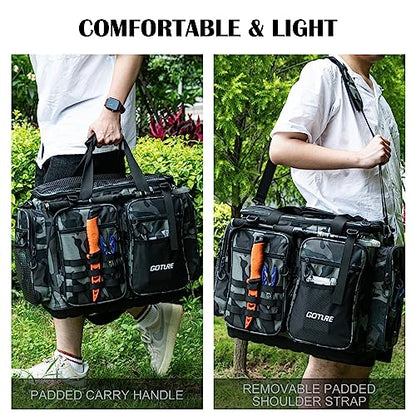 Goture Large Tackle Bag,Store Up to 8PCS 3700 Plus 4PCS 3600 Tackle Trays(Not Included),Water Resistant Saltwater Gear Storage Big Fishing Bag with EVA Bottom,Gifts for Men(21.65"x11.8"x15.16")-Camo - color: A1 Camo Extra Large Without Trays