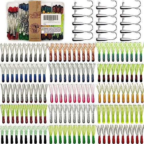 Crappie Lures Tube Lures Jigs Heads Worms Swimbaits Kit, 165, 124, 50 Pcs Pre-Rigged Crappie Jigs Tube Hooks Soft Plastic Grub Worms Baits for Bass Trout Freshwater Saltwater Fishing - color: 165 Pcs - Tube Lures