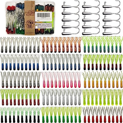 Crappie Lures Tube Lures Jigs Heads Worms Swimbaits Kit, 165, 124, 50 Pcs Pre-Rigged Crappie Jigs Tube Hooks Soft Plastic Grub Worms Baits for Bass Trout Freshwater Saltwater Fishing - color: 165 Pcs - Tube Lures