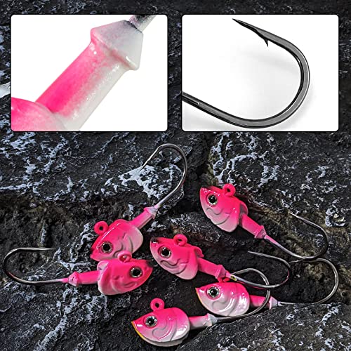 Dr.Fish 10 Pack Swimbait Jig Heads, Saltwater Fishing Jig Heads 3D Eyes High Carbon Steel Hooks Surf Fishing Lures Flounder Striper Halibut Pompano Bass - color: Pink, size: 1/2oz-Hook#3/0