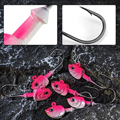 Dr.Fish 10 Pack Swimbait Jig Heads, Saltwater Fishing Jig Heads 3D Eyes High Carbon Steel Hooks Surf Fishing Lures Flounder Striper Halibut Pompano Bass - color: Pink, size: 1/2oz-Hook#3/0
