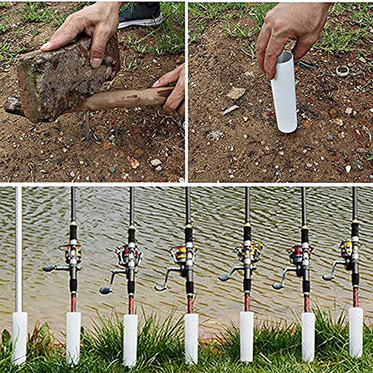 Fishing Rod Holder, 4 Pack Fishing Pole Holders Ground, Rod Holders for Bank Fishing, Beach Support Stand Reinforced PVC, 4 Free Alarm Bells - style: White