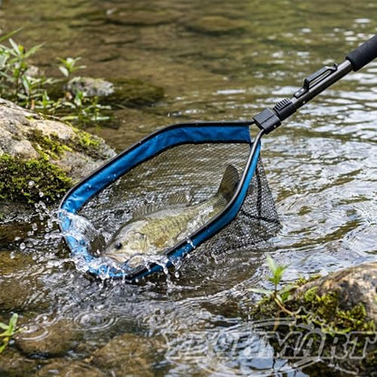 Yeahmart Floating Fishing Net Foldable Landing Net with Pole Handle, Blue | Portable Fishing Gear with Rubber Coated Mesh & Aluminum Handle for Kayak, Fly, Trout, Steelhead, Salmon, Bass Fishing - size: 47.2" Total Length (Telescopic Handle)