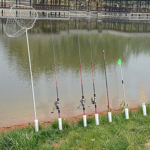 Fishing Rod Holder, 4 Pack Fishing Pole Holders Ground, Rod Holders for Bank Fishing, Beach Support Stand Reinforced PVC, 4 Free Alarm Bells - style: White