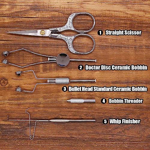 XFISHMAN Fly-Tying-Kits-for-Beginners-with- with Bobbin Threader Scissors Whip Finisher 5 in 1 Starter Tying Flies Set