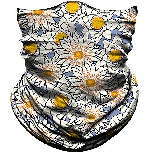 Obacle Seamless Face Mask Rave Bandana Men Women for Dust Sun Wind Protection - color: Flower White Yellow Blue