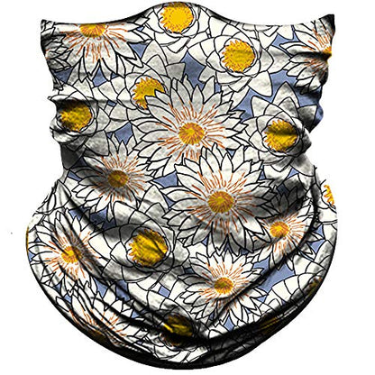 Obacle Seamless Face Mask Rave Bandana Men Women for Dust Sun Wind Protection - color: Flower White Yellow Blue