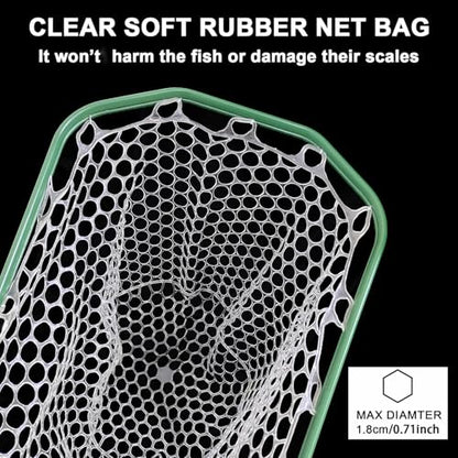 Aventik Fly Floating Fishing Net Carbon Fiber Landing Trout Net Light Weight Clear Rubber Ghost Net Catch & Release - color: Stealth Boat Frame standard handle green magnet