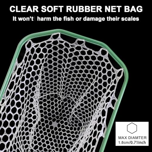 Aventik Fly Floating Fishing Net Carbon Fiber Landing Trout Net Light Weight Clear Rubber Ghost Net Catch & Release - color: Stealth Boat Frame standard handle green magnet