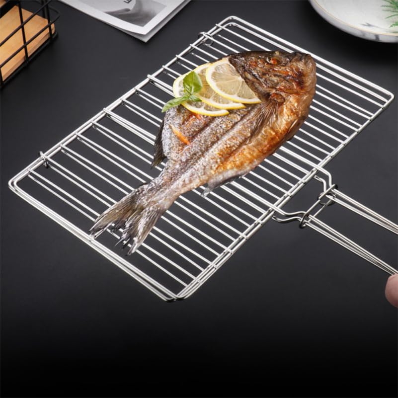 Cabilock Thickened Stainless Steel Fish Grill Basket 15.75X11.81 Inch BBQ Grilling Rack with Handle for Outdoor Cooking Camping Vegetable and Meat Grilling