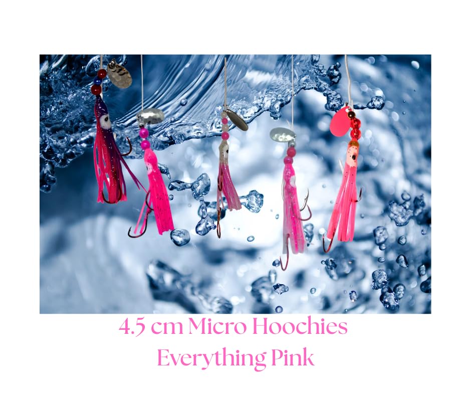 Squid Fishing Hoochies 10 Pack -Glow Fresh Water Kokanee Salmon Trolling Lures with Pre-Rigged Octopus Hooks - Spinner Blades, Synthetic Skirts Kokanee Hoochies for Salmon Fishing - style: Think Pink Hoochies 10 Pack