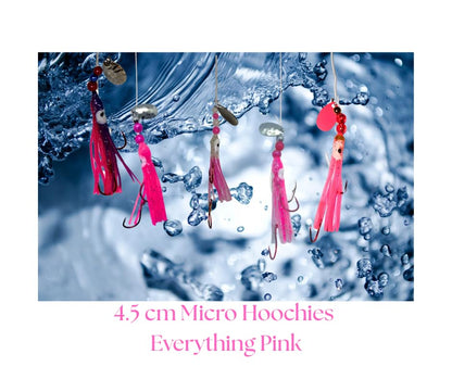 Squid Fishing Hoochies 10 Pack -Glow Fresh Water Kokanee Salmon Trolling Lures with Pre-Rigged Octopus Hooks - Spinner Blades, Synthetic Skirts Kokanee Hoochies for Salmon Fishing - style: Think Pink Hoochies 10 Pack