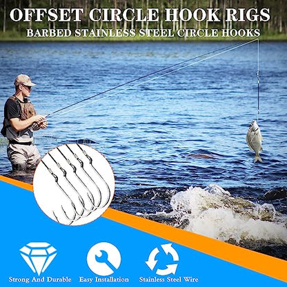 Circle Hooks Rigs,Steel Catfish Hook Rig,Octopus Fishing Hook with Leader,Fishing Circle Hook Wire for Saltwater Freshwater - size: 1/0-28pcs