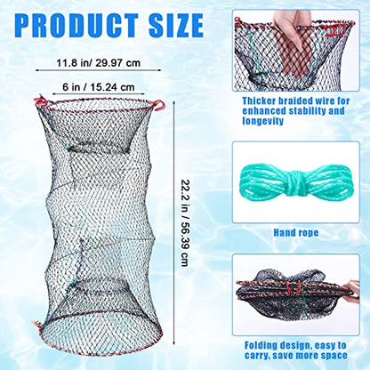 Windyun 3 Pcs Fishing Cast Net with Heavy Duty Sinker Portable Folded Lobster Crab Trap Fishing Net with Long Robust Telescopic Handle Freshwater Saltwater Bait Fishing Accessories - size: 4 Ft