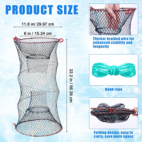 Windyun 3 Pcs Fishing Cast Net with Heavy Duty Sinker Portable Folded Lobster Crab Trap Fishing Net with Long Robust Telescopic Handle Freshwater Saltwater Bait Fishing Accessories - size: 4 Ft