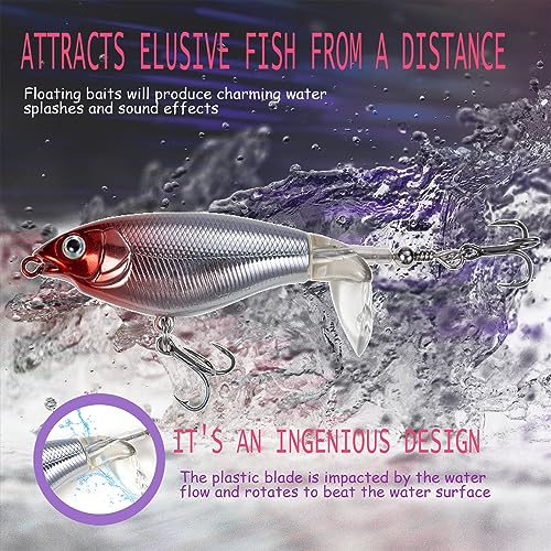 Top Water Fishing Lures 4PCS Fishing Lure for Bass Trout Pike Perch, Floating Bass Bait with Propeller Tail,Topwater Lure for Freshwater Saltwater