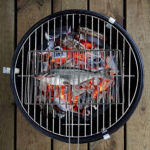 Yardwe Portable Stainless Steel Fish Grill Basket 16.33 Inch Outdoor Cooking Tool with Handle for Camping Bbq Grilling Meat Vegetables - color: Silver