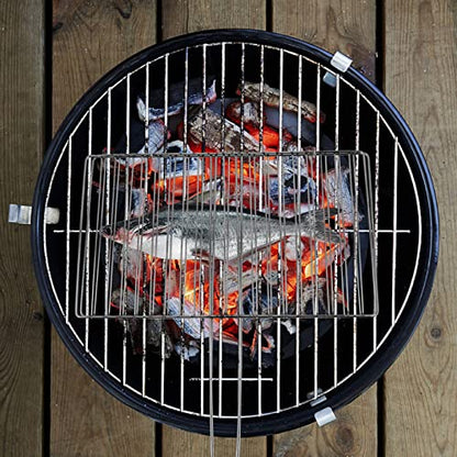 Yardwe Portable Stainless Steel Fish Grill Basket 16.33 Inch Outdoor Cooking Tool with Handle for Camping Bbq Grilling Meat Vegetables - color: Silver