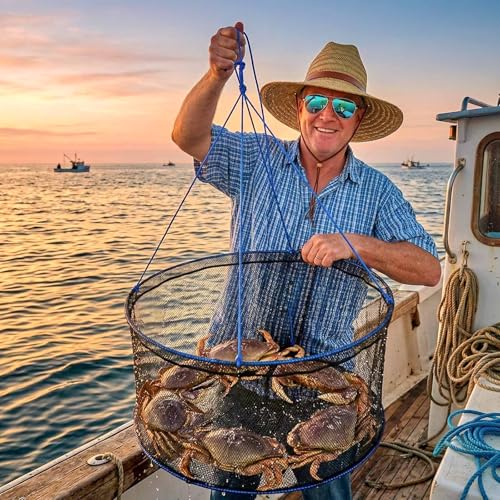 VEVOR Foldable Fishing Net, Landing Fishing Pier Nets 31.5" Hoop, Portable Drop Net for Pulling up Fish, Durable and Fish-Friendly, with Rope and Storage Bag, for Minnows, Crawfish, Shrimp, Crab