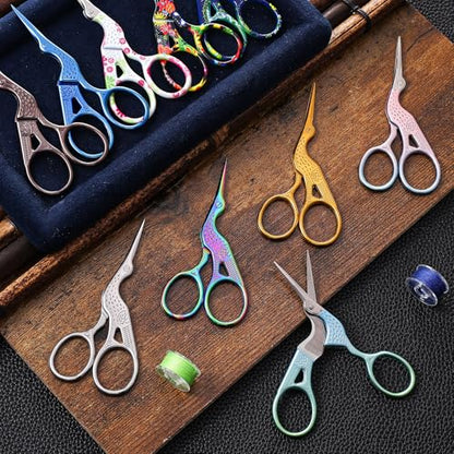 10 Pcs Stork Rainbow Stitch Scissors - 3.6 Inch Stainless Steel Small Craft Scissors for Cross Stitch, Sewing, Crochet & DIY Dressmaker Tools